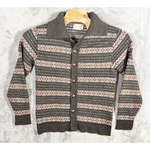 Vintage Lord Jeff Fair Isle Knit Cardigan Mens Large Orlon Acrylic USA‎ Made
